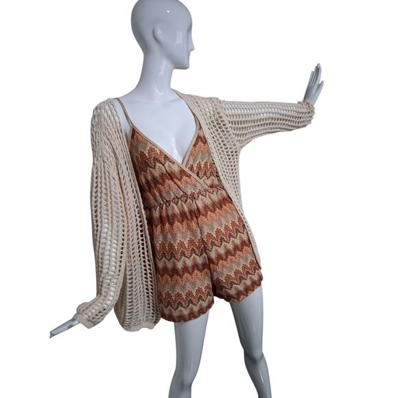 Bibi Crochet Women's Size XL Open Knit Beachy Grungecore Western‎ Boho Cardigan - Picture 3 of 9